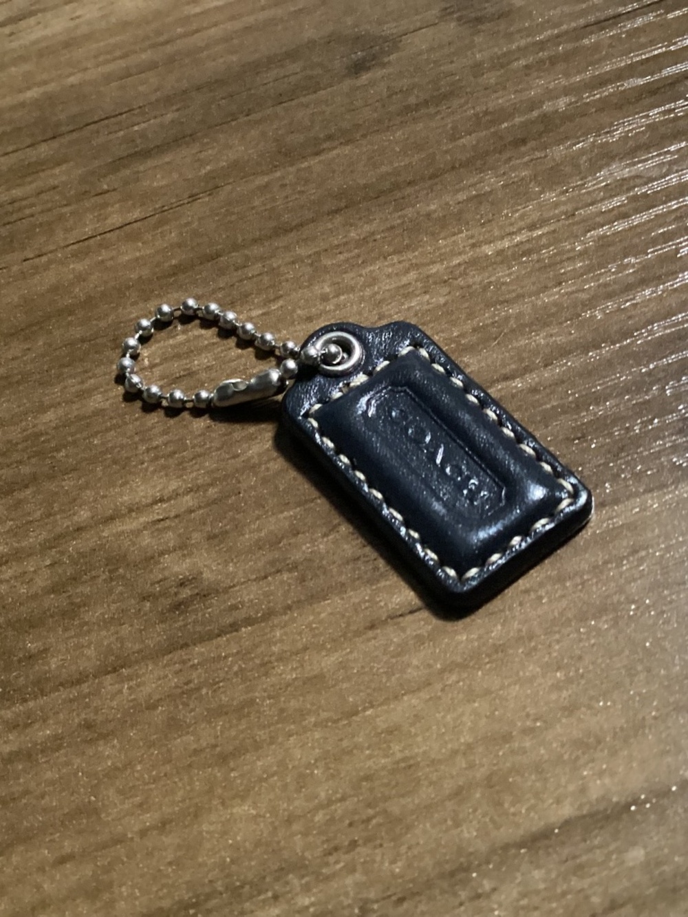 Coach Black Leather Bag Tag Hang Tag Keychain Charm with Silver-tone Chain